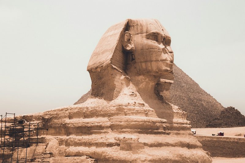 The Great Sphinx and a pyramid at Giza, Egypt
