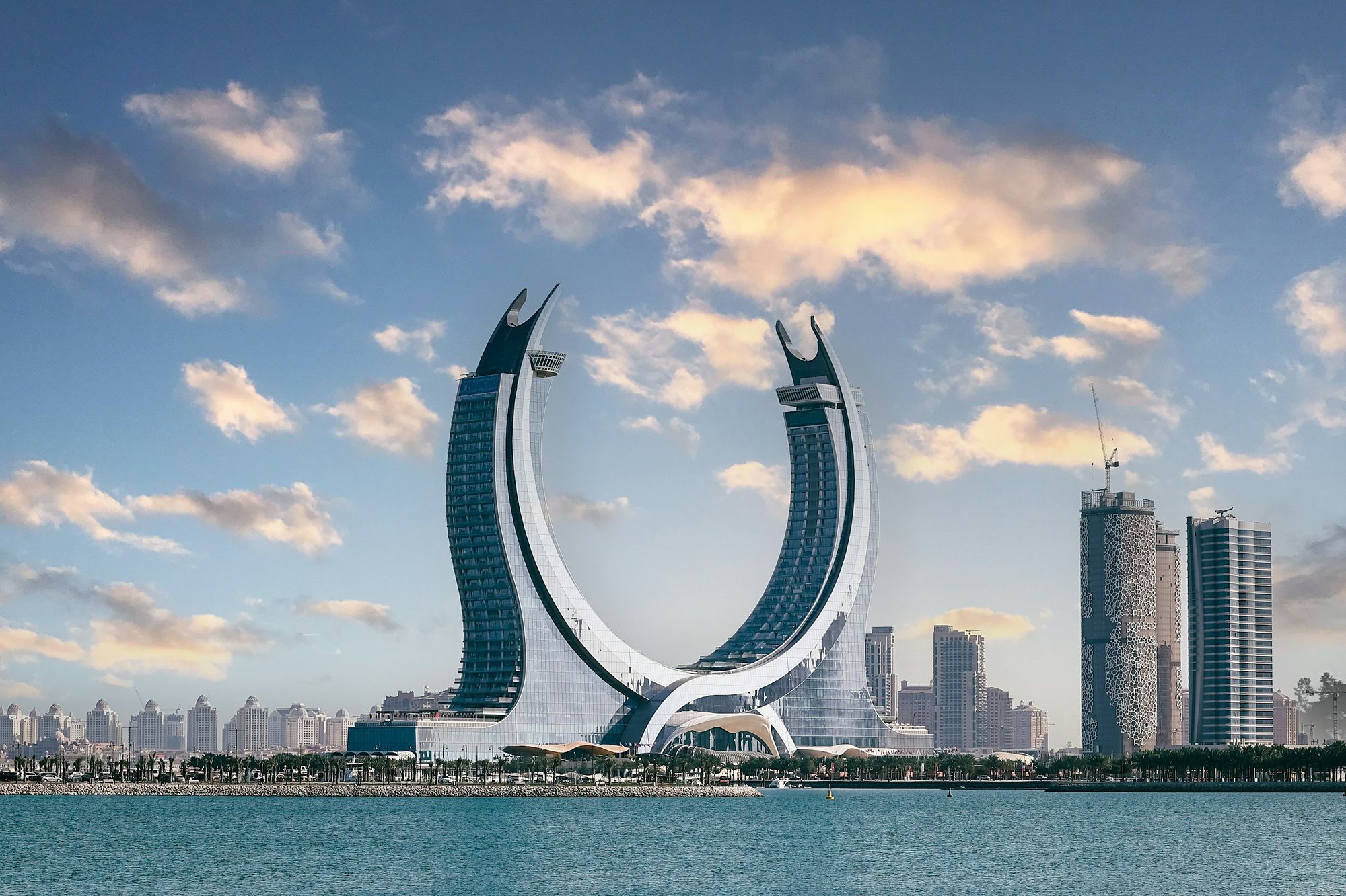 The crescent Katara Towers on the Lusail waterfront