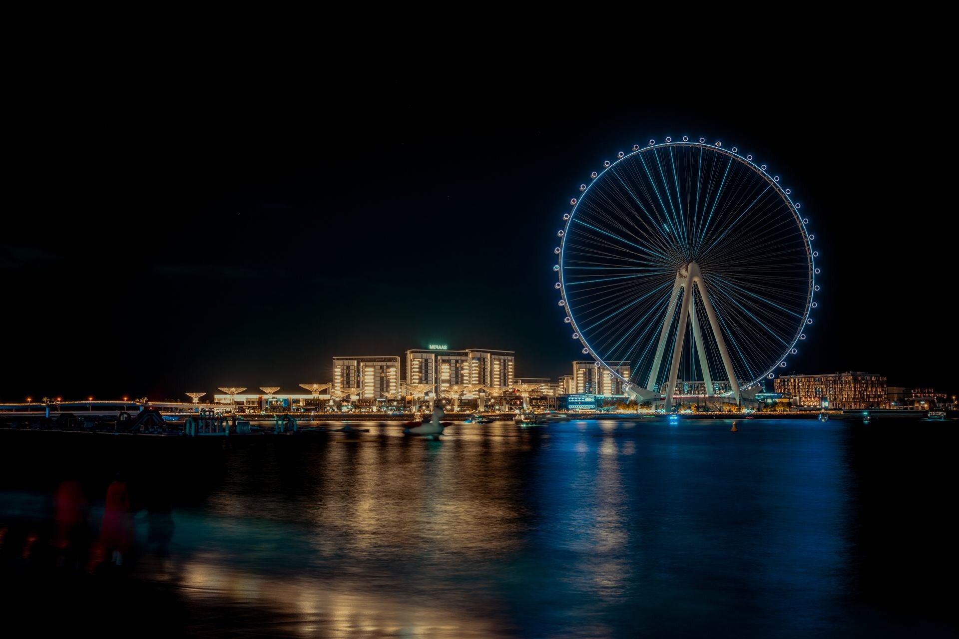Ain Dubai and Bluewaters Island lit up at night, Dubai