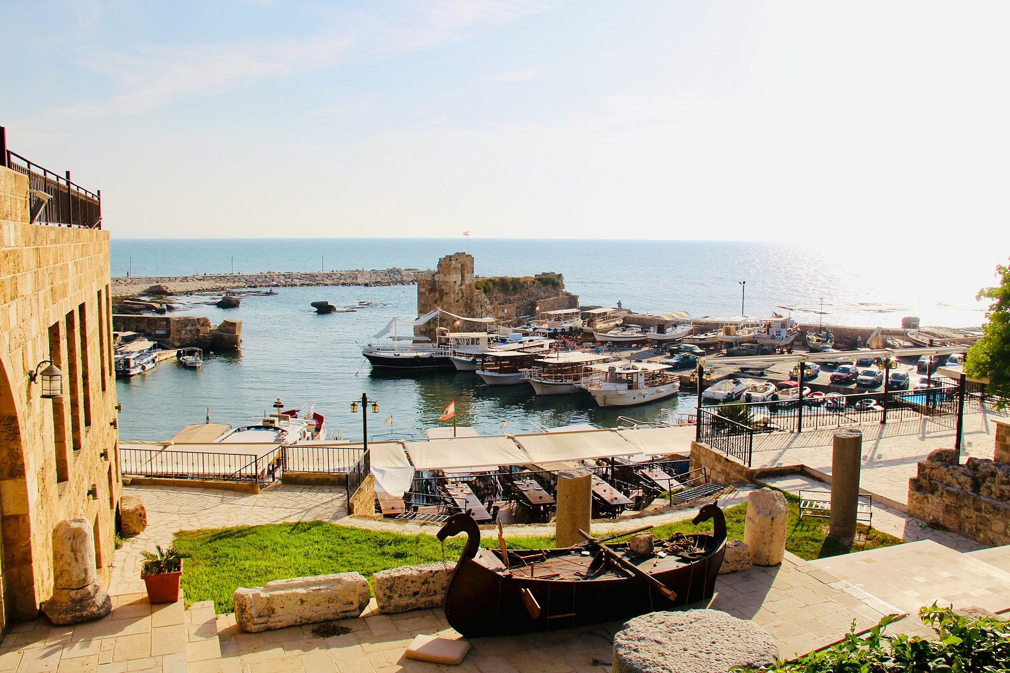 The ancient harbor of Byblos with its Crusader tower
