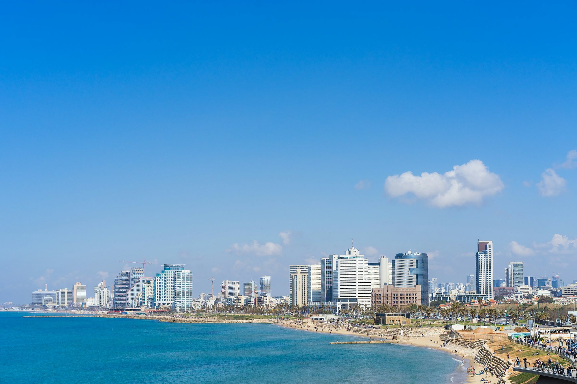 The Tel Aviv skyline above the Mediterranean beaches