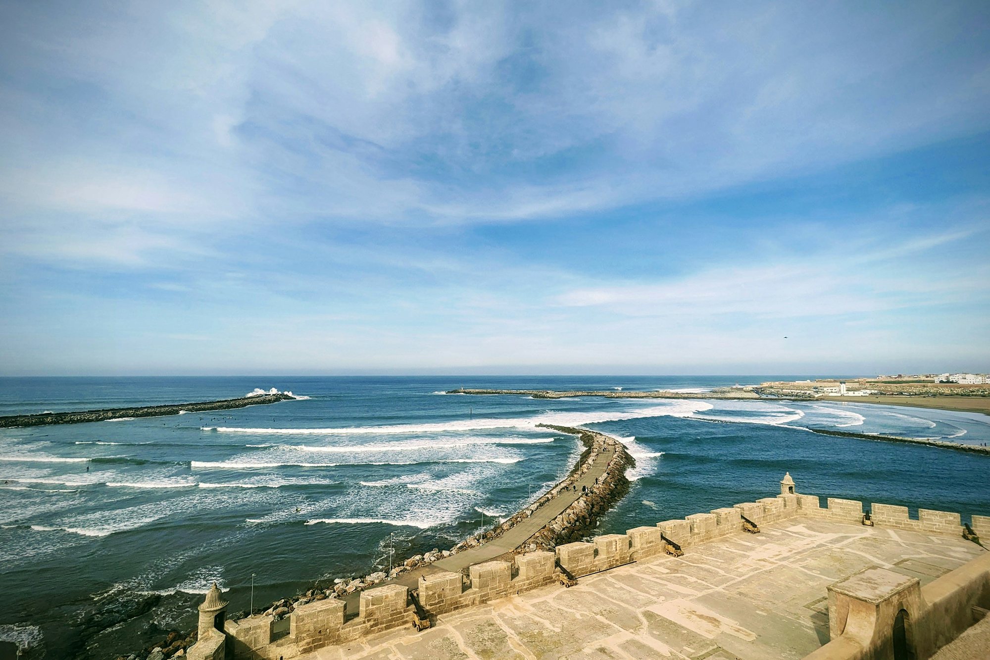 The Atlantic surf below the ramparts of the Kasbah of the Udayas, Rabat