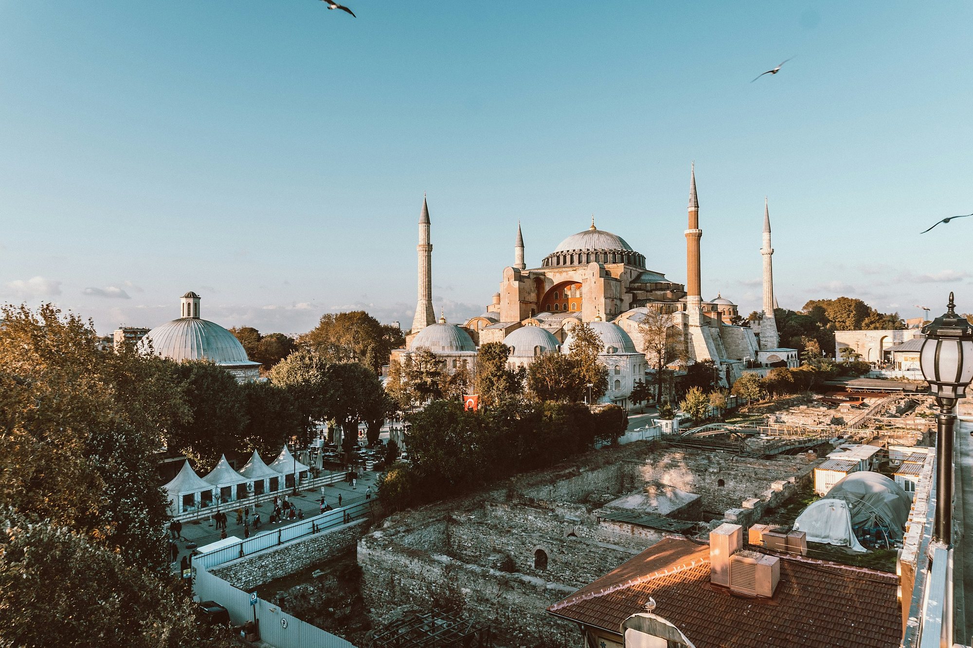 Hagia Sophia above the old city of Istanbul in late-afternoon light