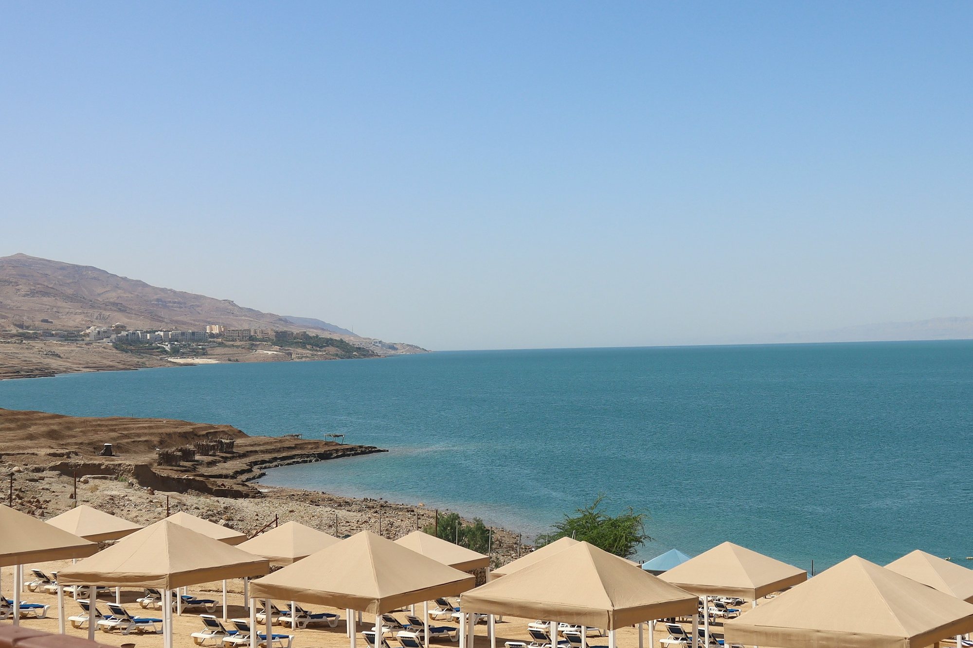 Beach shades on the Jordan shore of the Dead Sea
