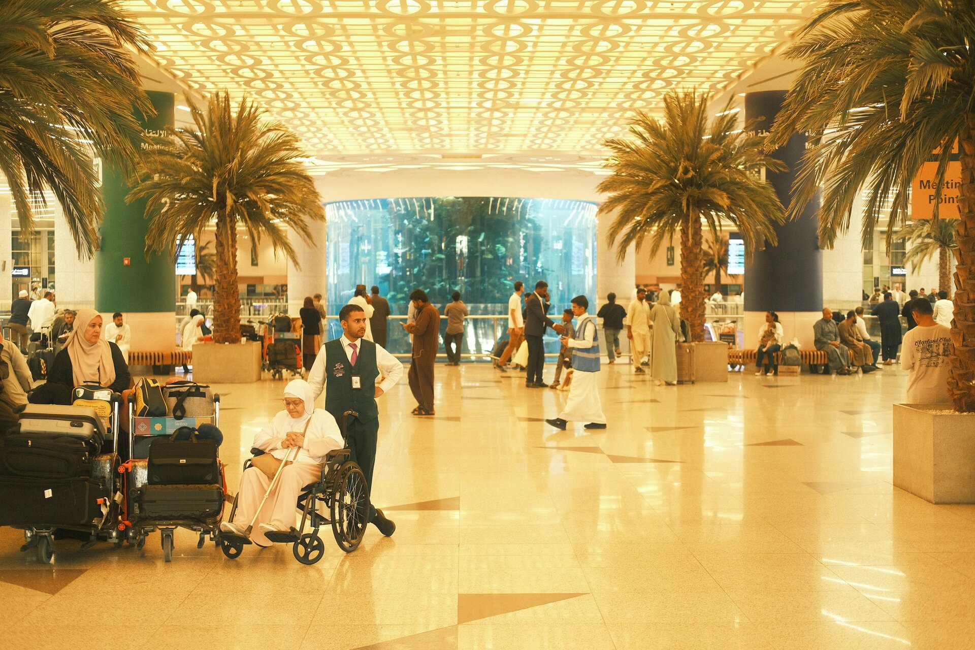 The arrivals hall and its great aquarium at King Abdulaziz International Airport, Jeddah