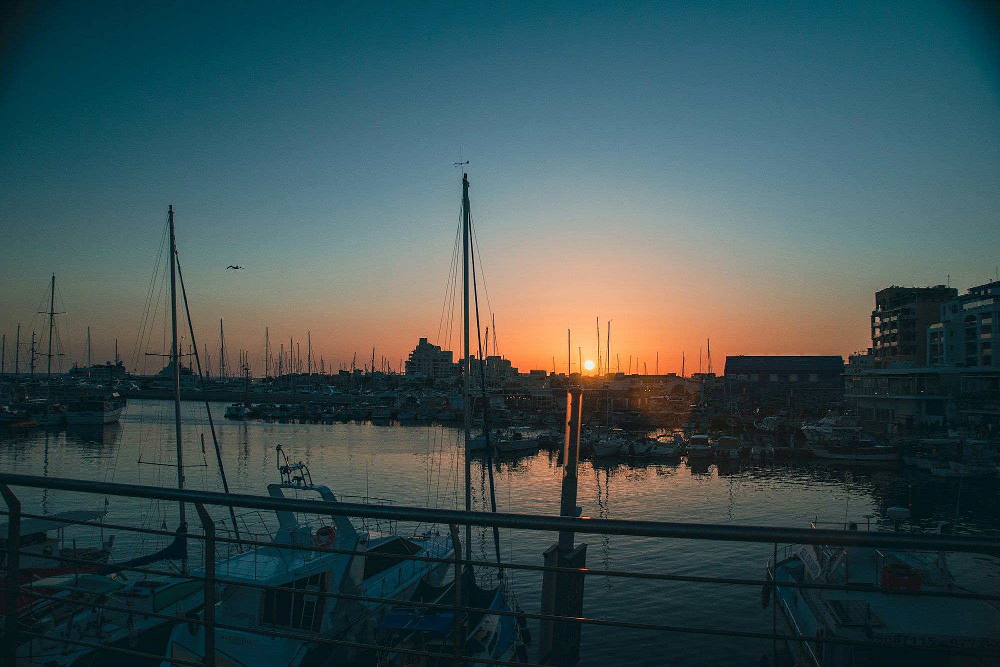 Yachts in Limassol Marina at sunset, Cyprus