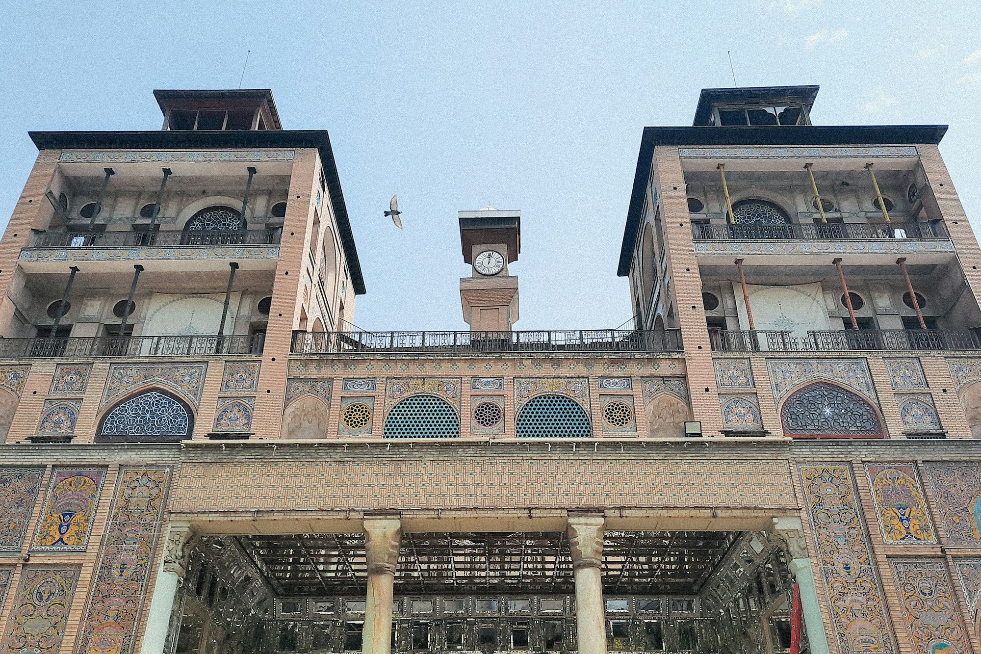The tiled twin towers of the Shams-ol-Emareh at Golestan Palace, Tehran