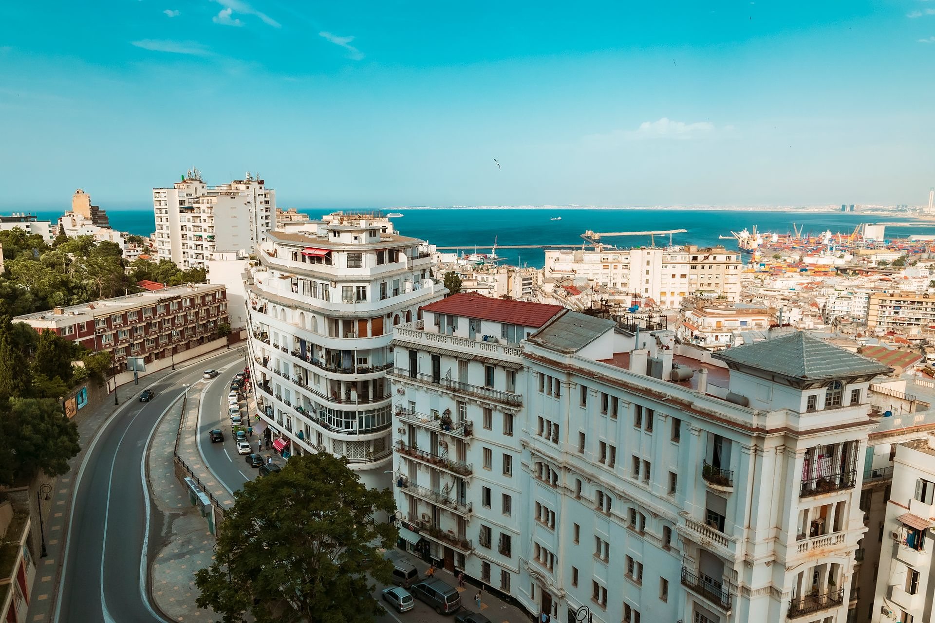 The white buildings of Algiers above the Mediterranean
