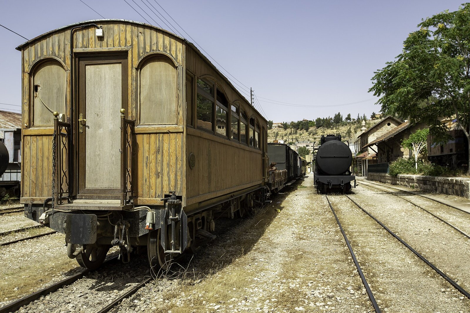 A vintage wooden carriage of the Hejaz Railway, the line at the heart of the Great Arab Revolt, at the Amman station.