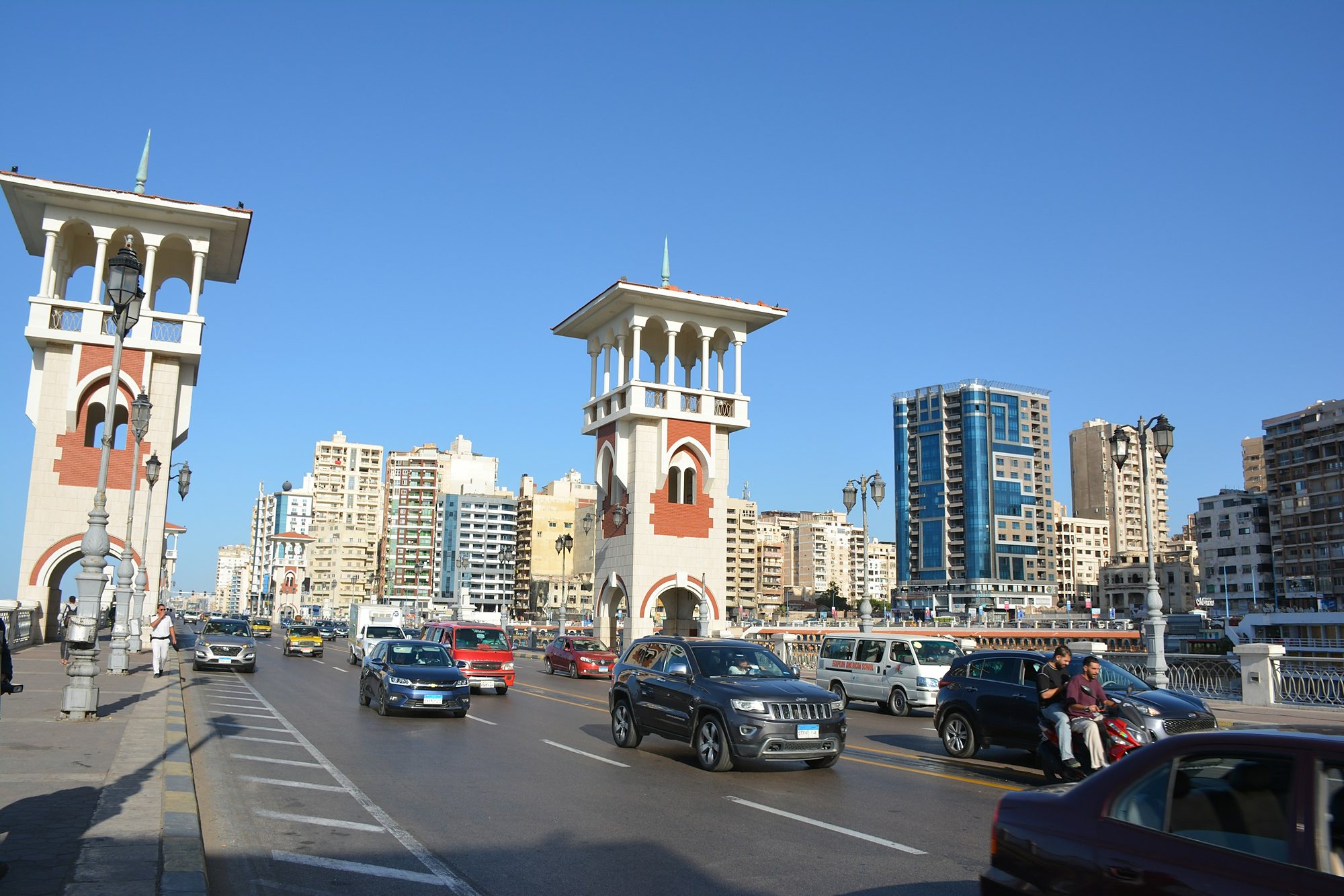 The towers of Stanley Bridge on the Alexandria corniche