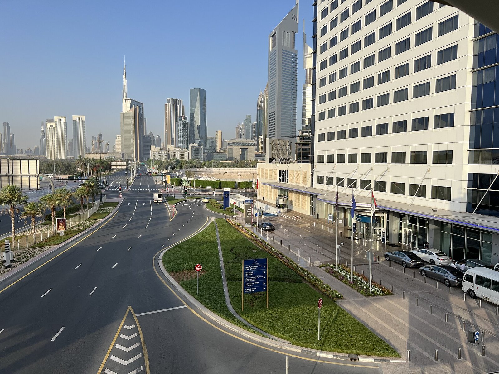 The Dubai World Trade Centre district, home of GITEX, with the towers of Sheikh Zayed Road under a clear sky.