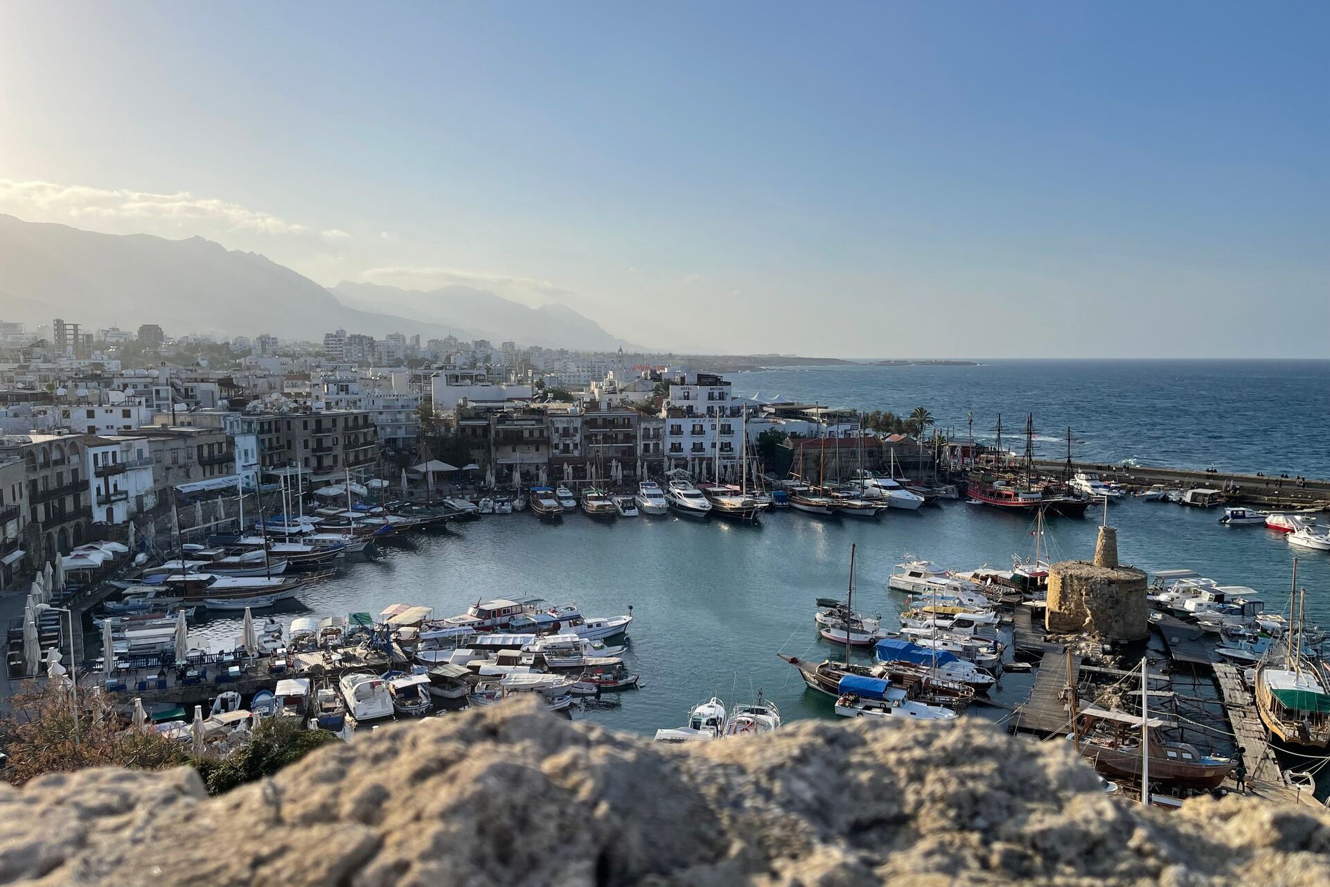 The old harbour of Kyrenia, Cyprus, below the Kyrenia mountains