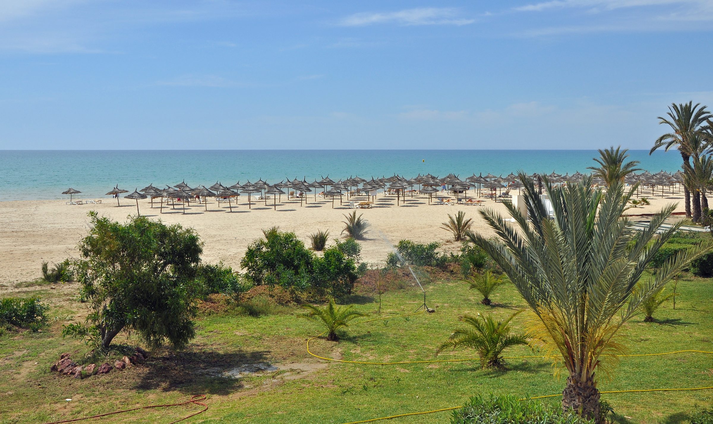 La extensa playa de arena y las palmeras de Hammamet, Túnez
