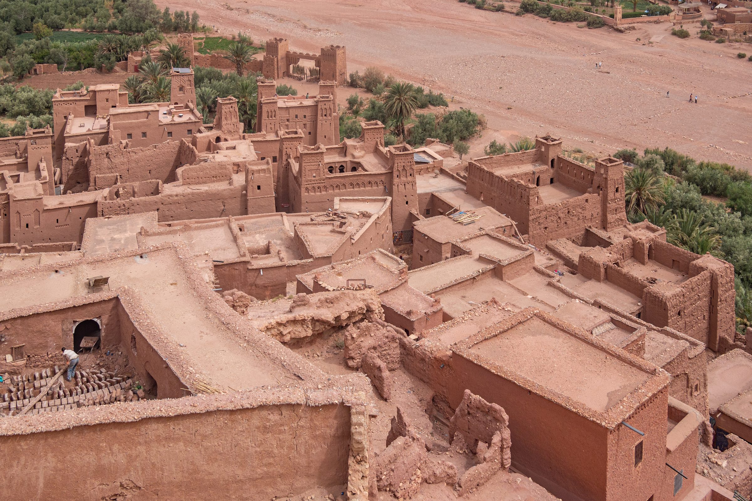 El ksar de tierra de Aït Benhaddou desde lo alto, cerca de Uarzazat